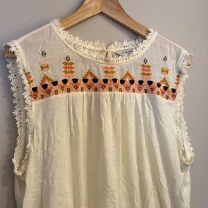 Lucky Brand White Embroidered Sleeveless Blouse